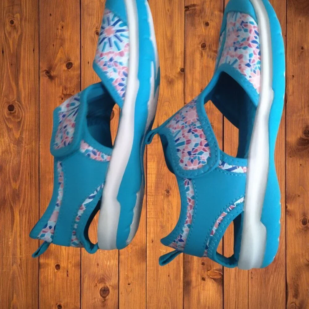 Lands' End Girl's Youth 3M Turquoise Multicolor Hook & Loop Water Sandals